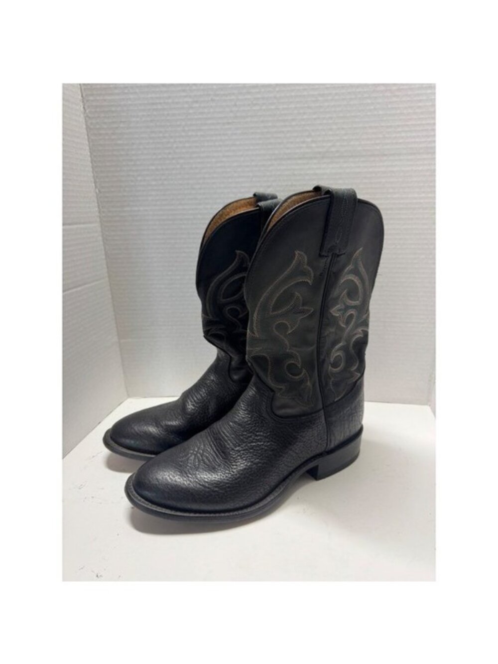 Tony Lama Black Shrunken Shoulder Leather Western Cowboy Boots Mens 8 EE